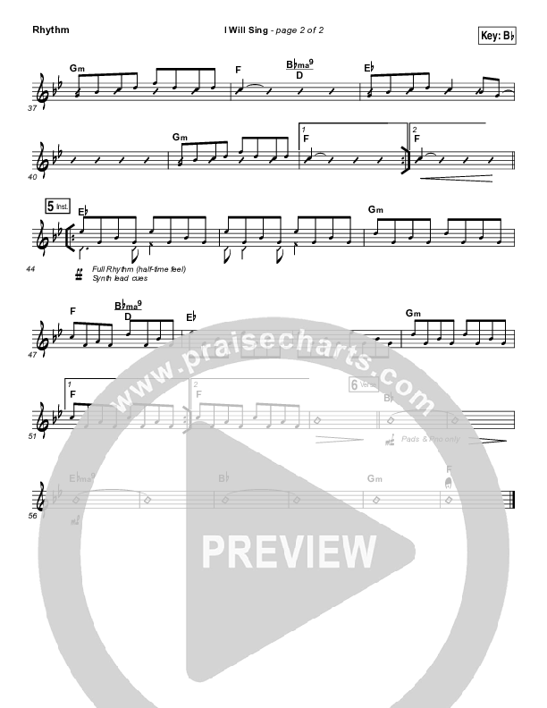 I Will Sing Rhythm Chart (Kari Jobe)