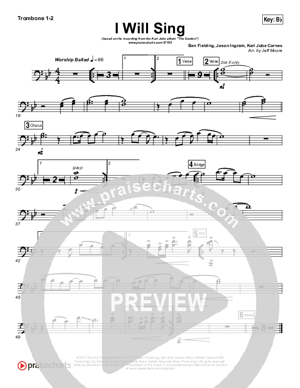 I Will Sing Trombone 1/2 (Kari Jobe)