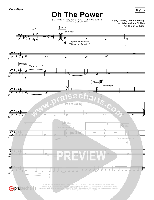 Oh The Power Cello/Bass (Kari Jobe)