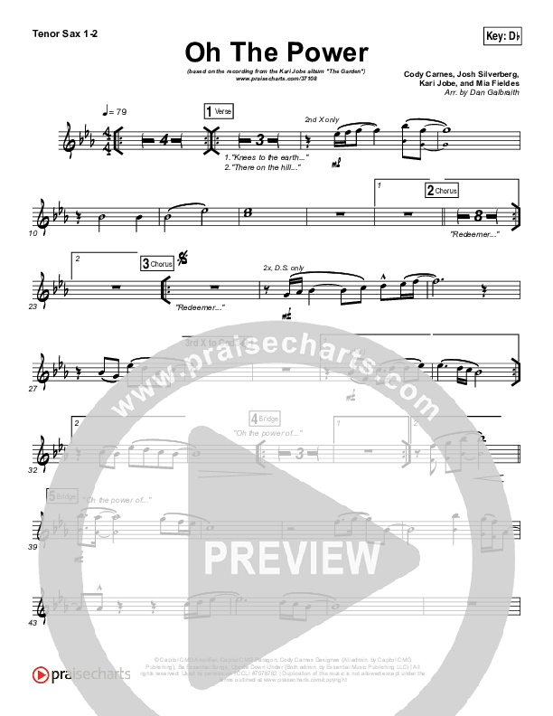 Oh The Power Tenor Sax 1/2 (Kari Jobe)