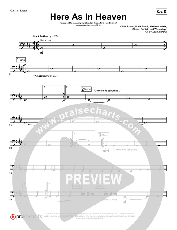 Here As In Heaven Cello/Bass (Kari Jobe / Cody Carnes)