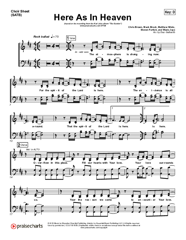 Here As In Heaven Choir Sheet (SATB) (Kari Jobe / Cody Carnes)