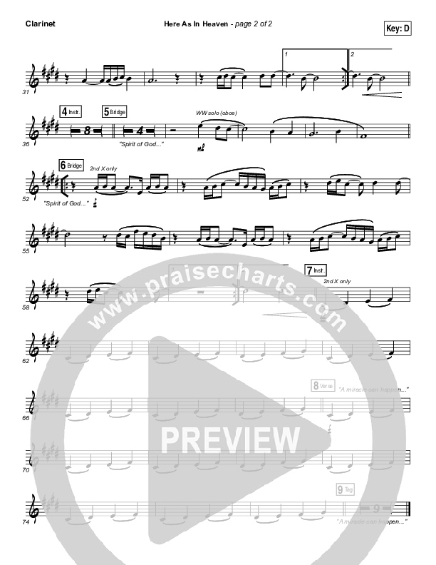 Here As In Heaven Clarinet (Kari Jobe / Cody Carnes)