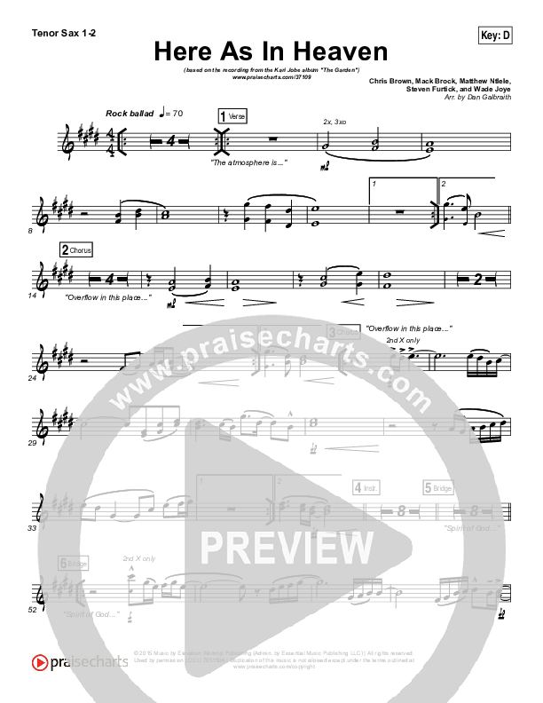 Here As In Heaven Tenor Sax 1/2 (Kari Jobe / Cody Carnes)