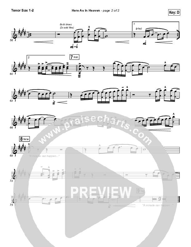 Here As In Heaven Tenor Sax 1/2 (Kari Jobe / Cody Carnes)