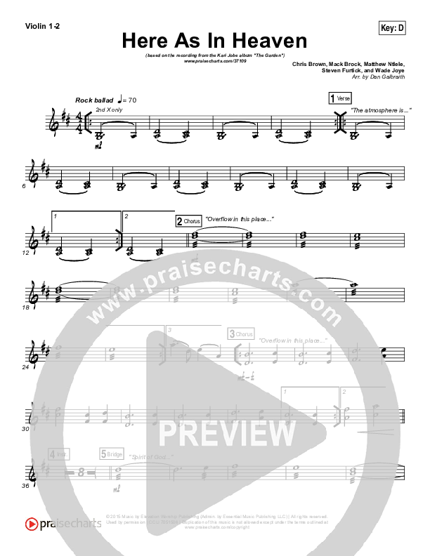 Here As In Heaven Violin 1/2 (Kari Jobe / Cody Carnes)