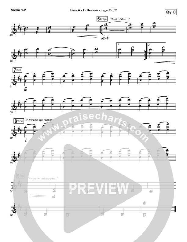 Here As In Heaven Violin 1/2 (Kari Jobe / Cody Carnes)