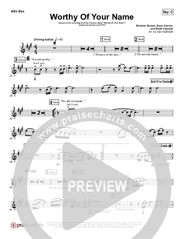 Worthy Of Your Name Alto Sax (Passion / Sean Curran)