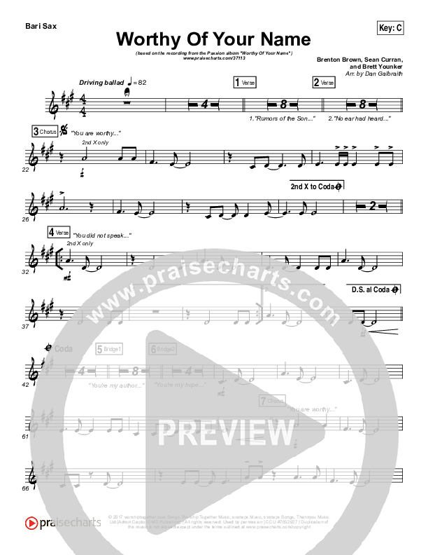 Worthy Of Your Name Bari Sax (Passion / Sean Curran)