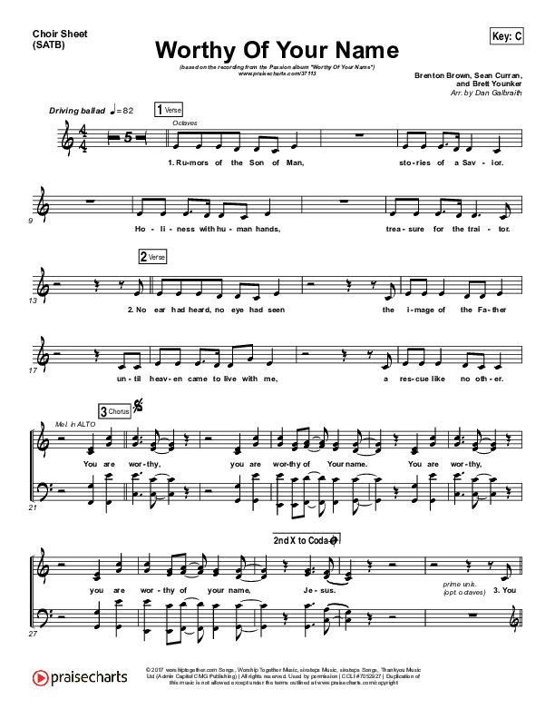 Worthy Of Your Name Choir Vocals (SATB) (Passion / Sean Curran)