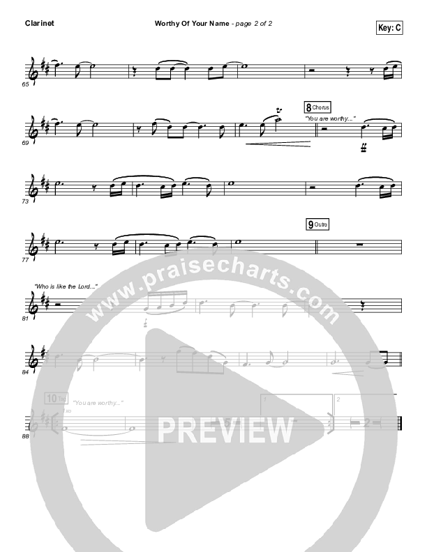 Worthy Of Your Name Clarinet (Passion / Sean Curran)