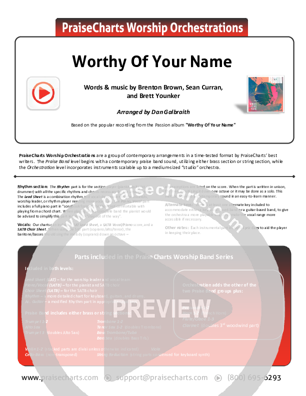 Worthy Of Your Name Cover Sheet (Passion / Sean Curran)