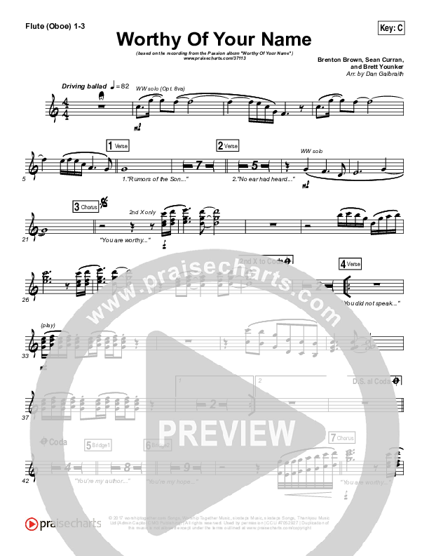 Worthy Of Your Name Flute/Oboe 1/2/3 (Passion / Sean Curran)
