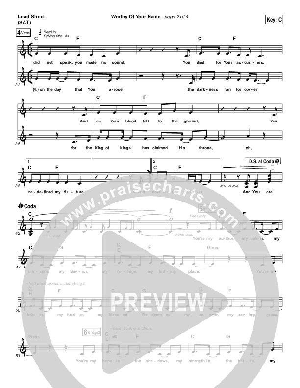 Worthy Of Your Name Lead Sheet (SAT) (Passion / Sean Curran)