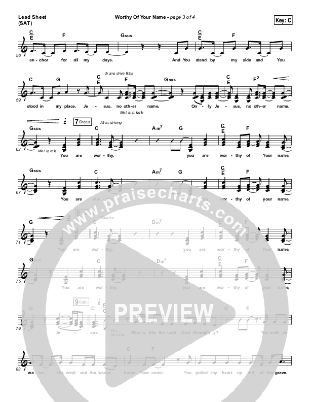 Worthy Of Your Name Lead Sheet (SAT) (Passion / Sean Curran)
