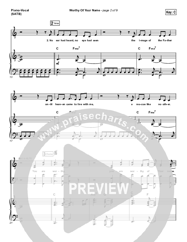 Worthy Of Your Name Piano/Vocal (SATB) (Passion / Sean Curran)