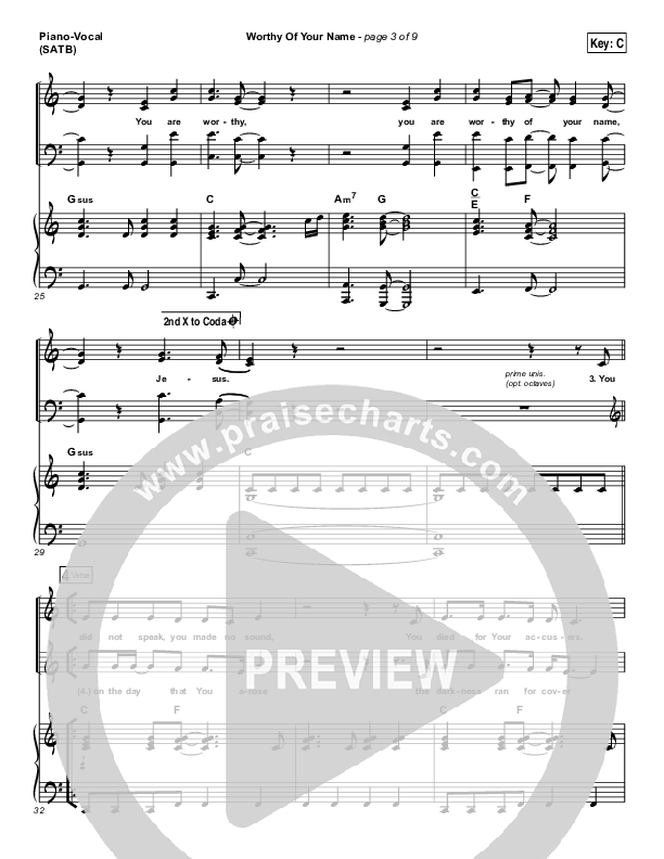 Worthy Of Your Name Piano/Vocal (SATB) (Passion / Sean Curran)