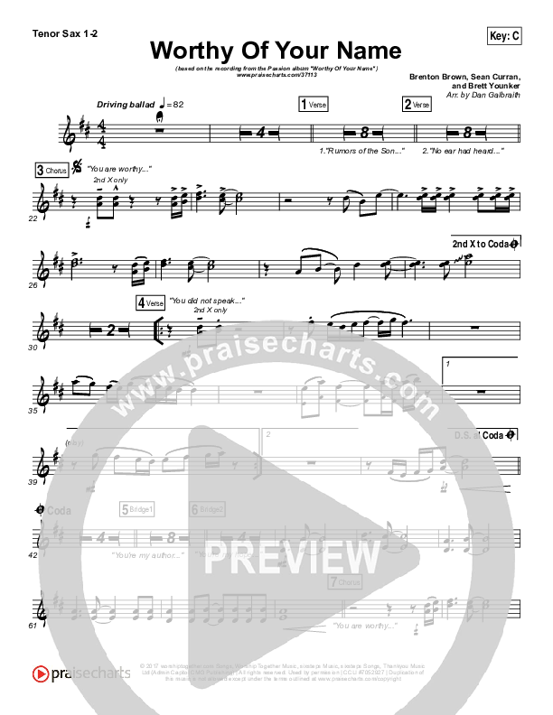 Worthy Of Your Name Tenor Sax 1/2 (Passion / Sean Curran)