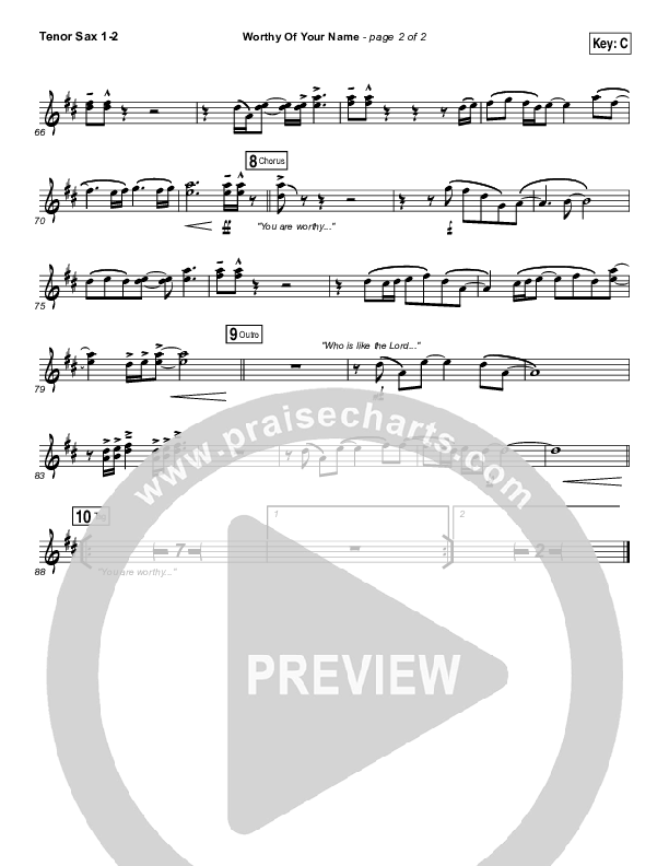 Worthy Of Your Name Tenor Sax 1/2 (Passion / Sean Curran)