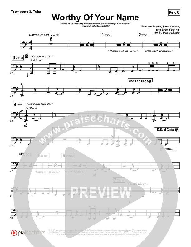 Worthy Of Your Name Trombone 3/Tuba (Passion / Sean Curran)