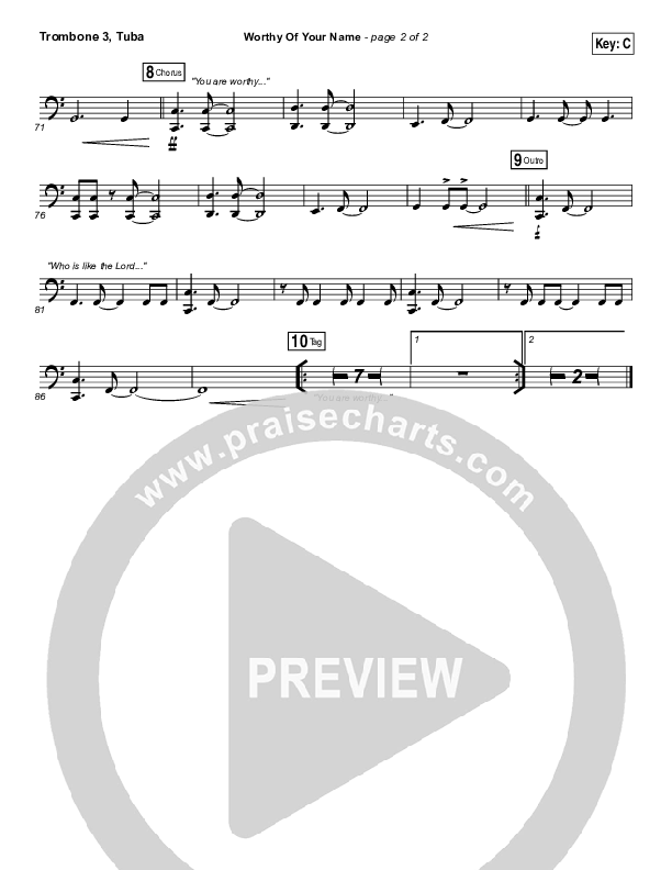 Worthy Of Your Name Trombone 3/Tuba (Passion / Sean Curran)