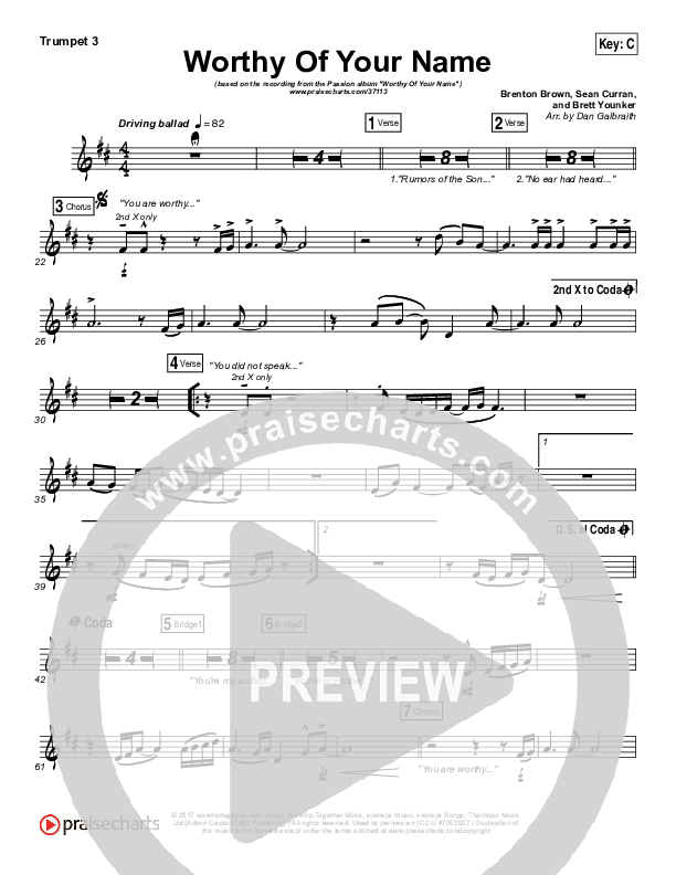 Worthy Of Your Name Trumpet 3 (Passion / Sean Curran)