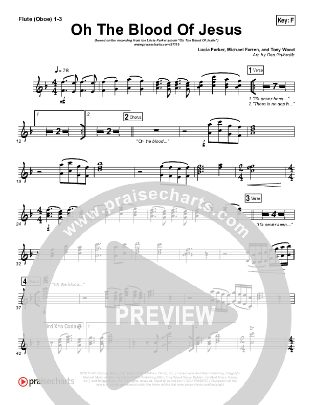 Oh The Blood Of Jesus Flute/Oboe 1/2/3 (Lucia Parker)