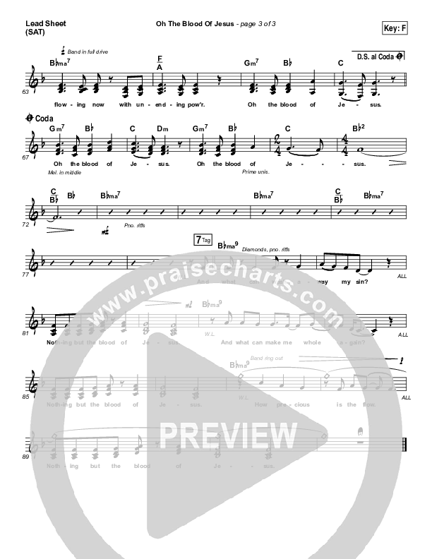 Oh The Blood Of Jesus Lead Sheet (SAT) (Lucia Parker)