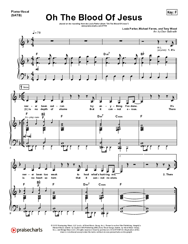 Oh The Blood Of Jesus Piano/Vocal (SATB) (Lucia Parker)