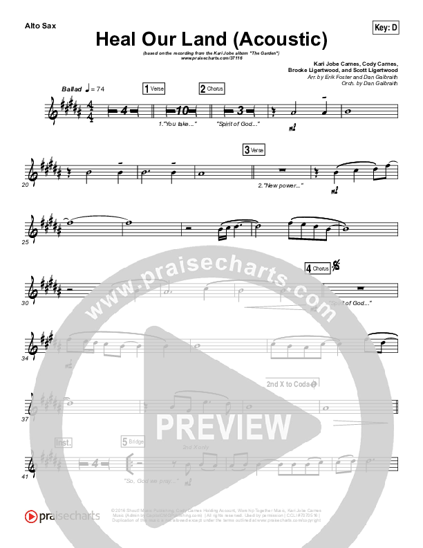 Heal Our Land (Acoustic) Alto Sax (Kari Jobe)