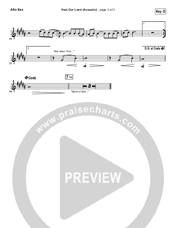 Heal Our Land (Acoustic) Alto Sax (Kari Jobe)