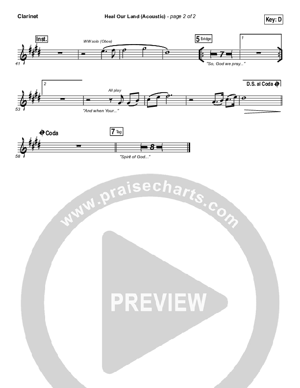 Heal Our Land (Acoustic) Clarinet (Kari Jobe)
