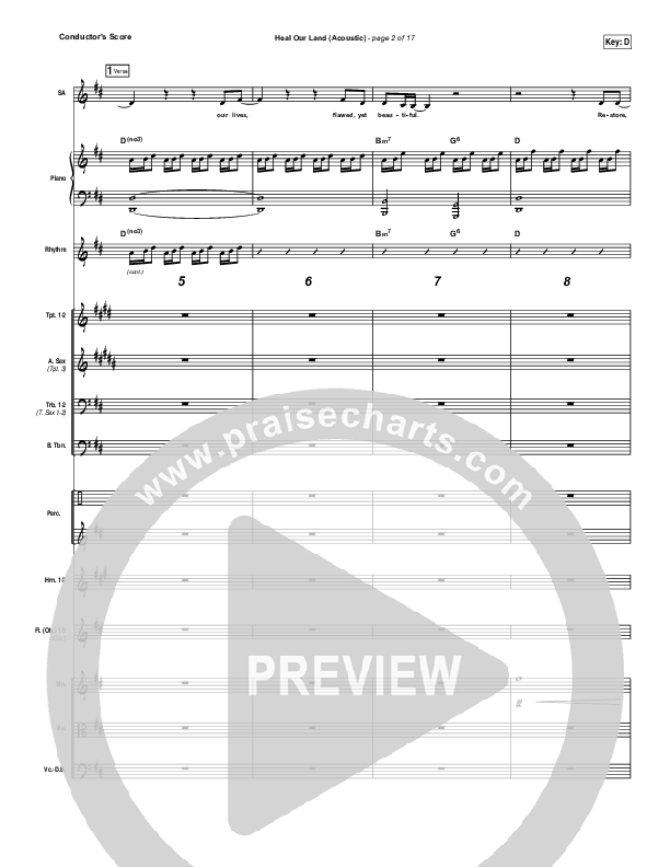 Heal Our Land (Acoustic) Conductor's Score (Kari Jobe)