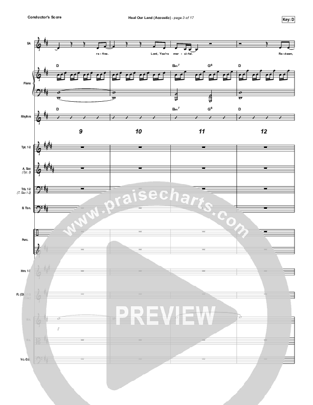 Heal Our Land (Acoustic) Conductor's Score (Kari Jobe)