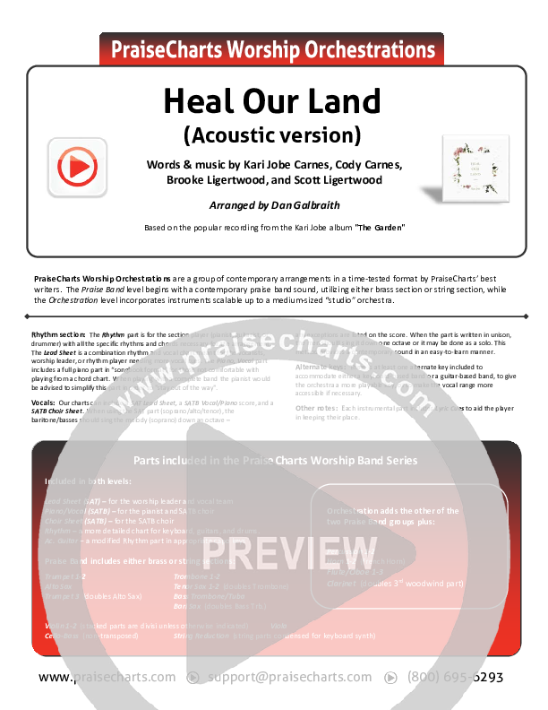 Heal Our Land (Acoustic) Cover Sheet (Kari Jobe)