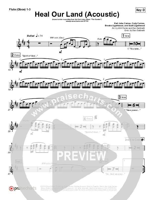 Heal Our Land (Acoustic) Flute/Oboe 1/2/3 (Kari Jobe)