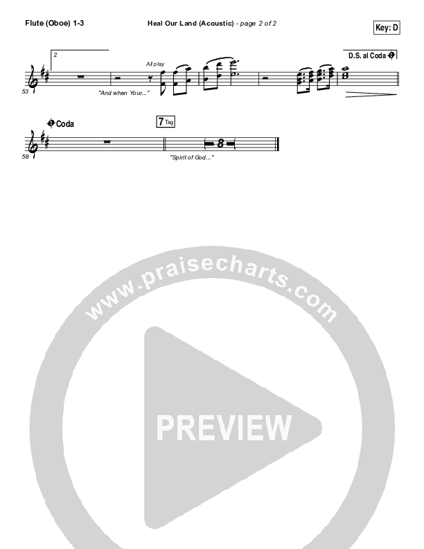 Heal Our Land (Acoustic) Flute/Oboe 1/2/3 (Kari Jobe)