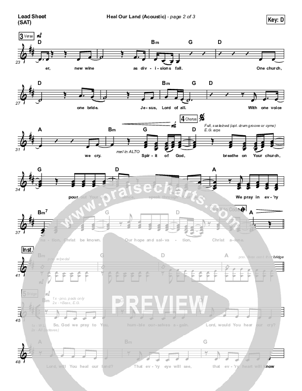 Heal Our Land (Acoustic) Lead Sheet (SAT) (Kari Jobe)