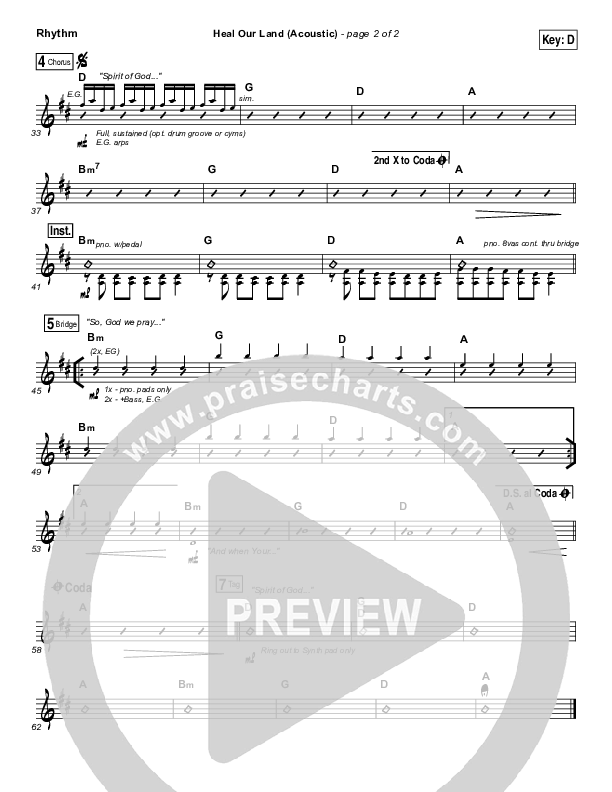 Heal Our Land (Acoustic) Rhythm Chart (Kari Jobe)