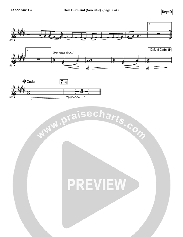 Heal Our Land (Acoustic) Tenor Sax 1/2 (Kari Jobe)