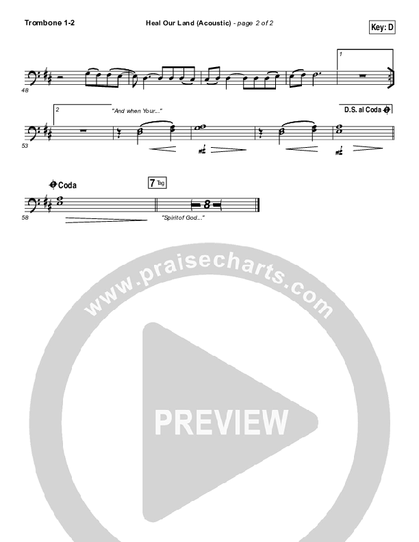 Heal Our Land (Acoustic) Trombone 1/2 (Kari Jobe)