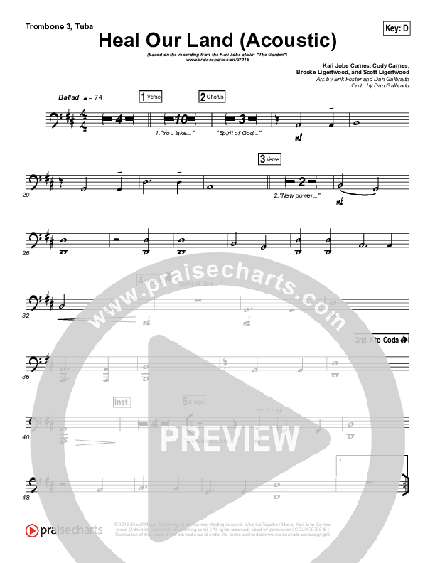 Heal Our Land (Acoustic) Trombone 3/Tuba (Kari Jobe)