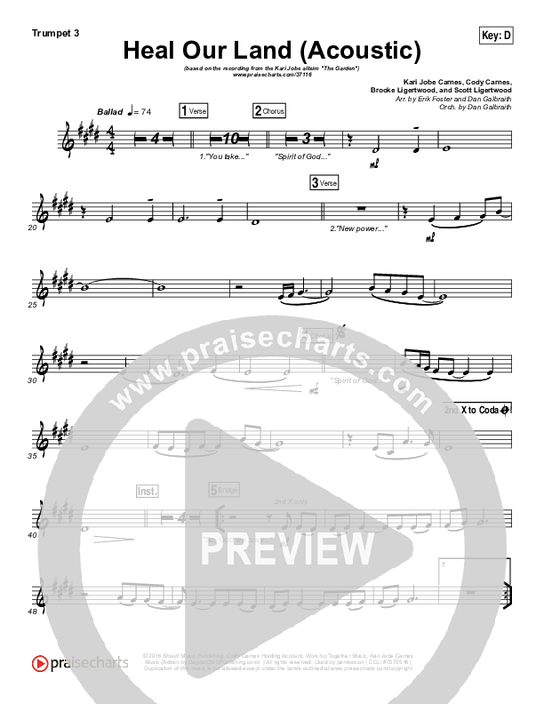 Heal Our Land (Acoustic) Trumpet 3 (Kari Jobe)