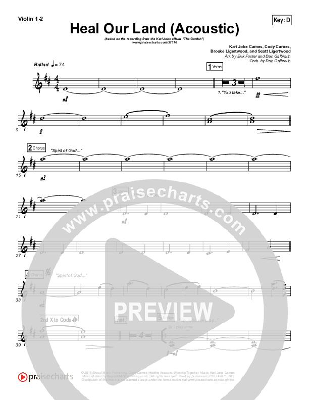 Heal Our Land (Acoustic) Violin 1/2 (Kari Jobe)