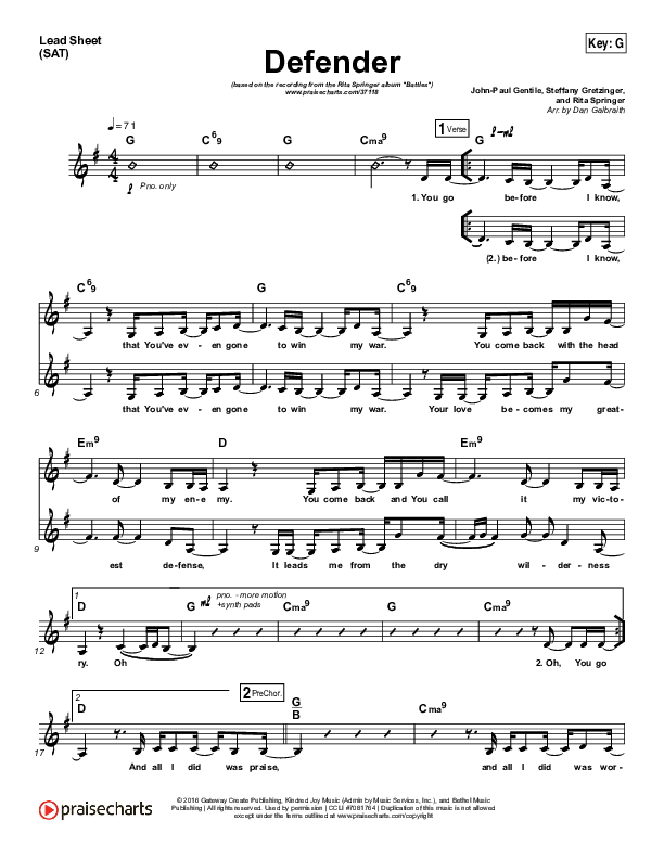 Defender Lead Sheet (SAT) (Rita Springer)