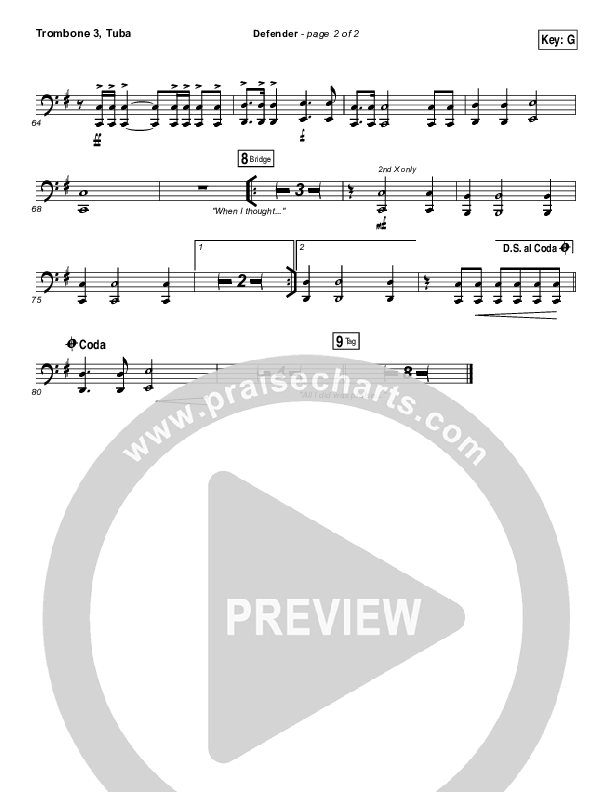 Defender Trombone/Tuba Sheet Music PDF (Rita Springer) PraiseCharts