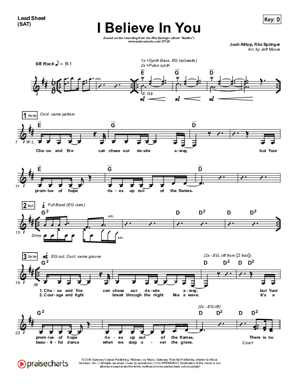 I Believe In You Lead Sheet (SAT) (Rita Springer)
