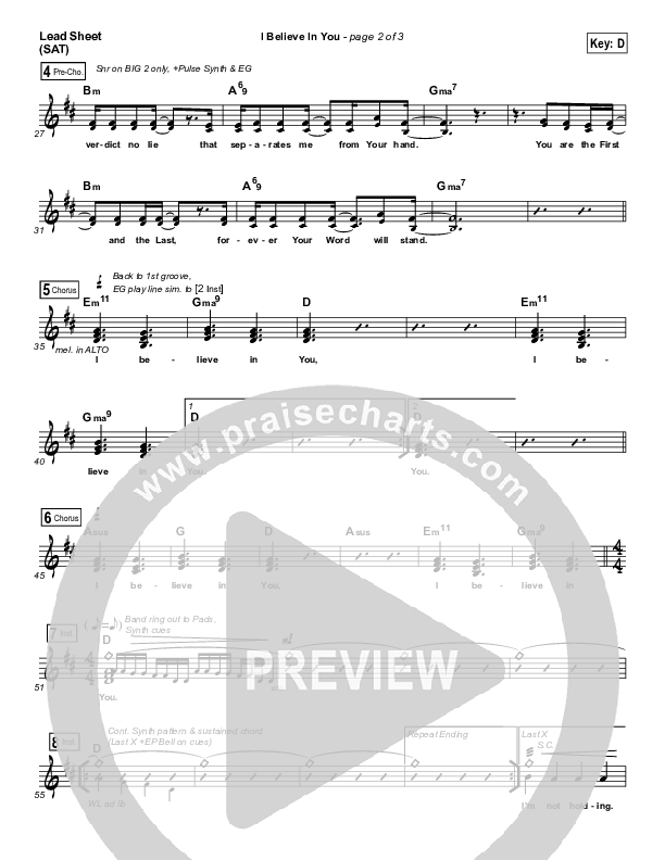 I Believe In You Lead Sheet (SAT) (Rita Springer)