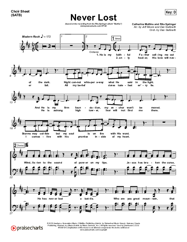Never Lost Choir Sheet (SATB) (Rita Springer)