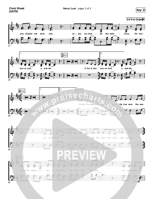 Never Lost Choir Sheet (SATB) (Rita Springer)